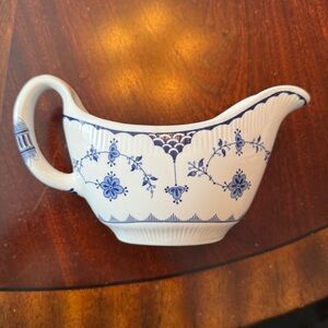 Vintage Blue & White Furnivals Franciscan Denmark Large Gravy Boat / Sauce Jug